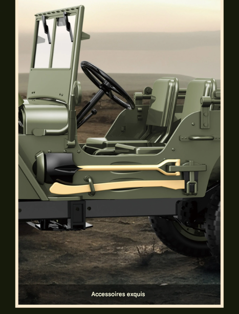 4x4 JW Militaire télécommandé – Version armée réaliste avec accessoires