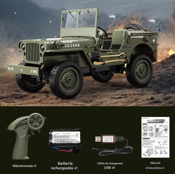 4x4 JW Militaire télécommandé – Version armée réaliste avec accessoires