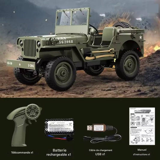 4x4 JW Militaire télécommandé – Version armée réaliste avec accessoires